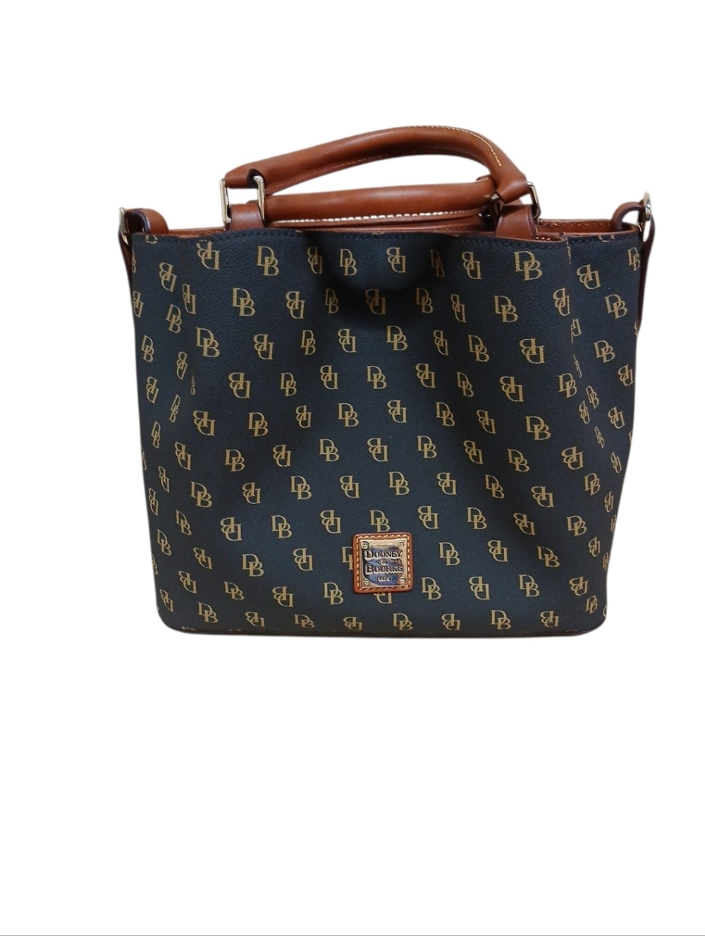 Dooney & Bourke Black and Brown Signature Monogram Satchel
